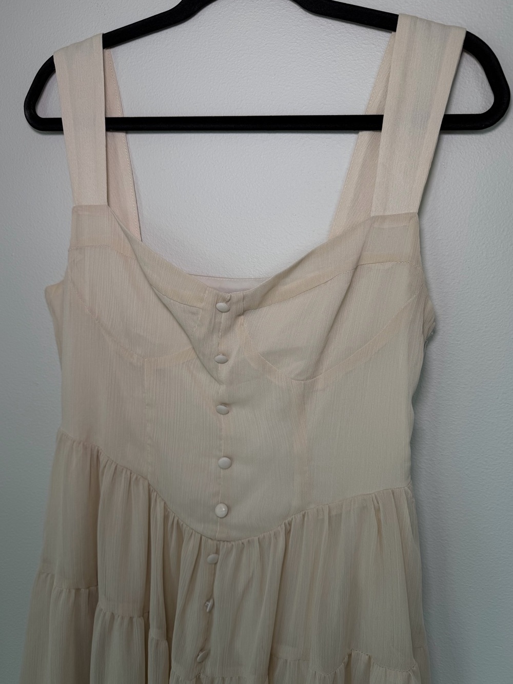 Cider Like New Cream Tiered Ruffled Mini Dress Flowy Whimsical Fairy Cottage - Picture 2 of 4